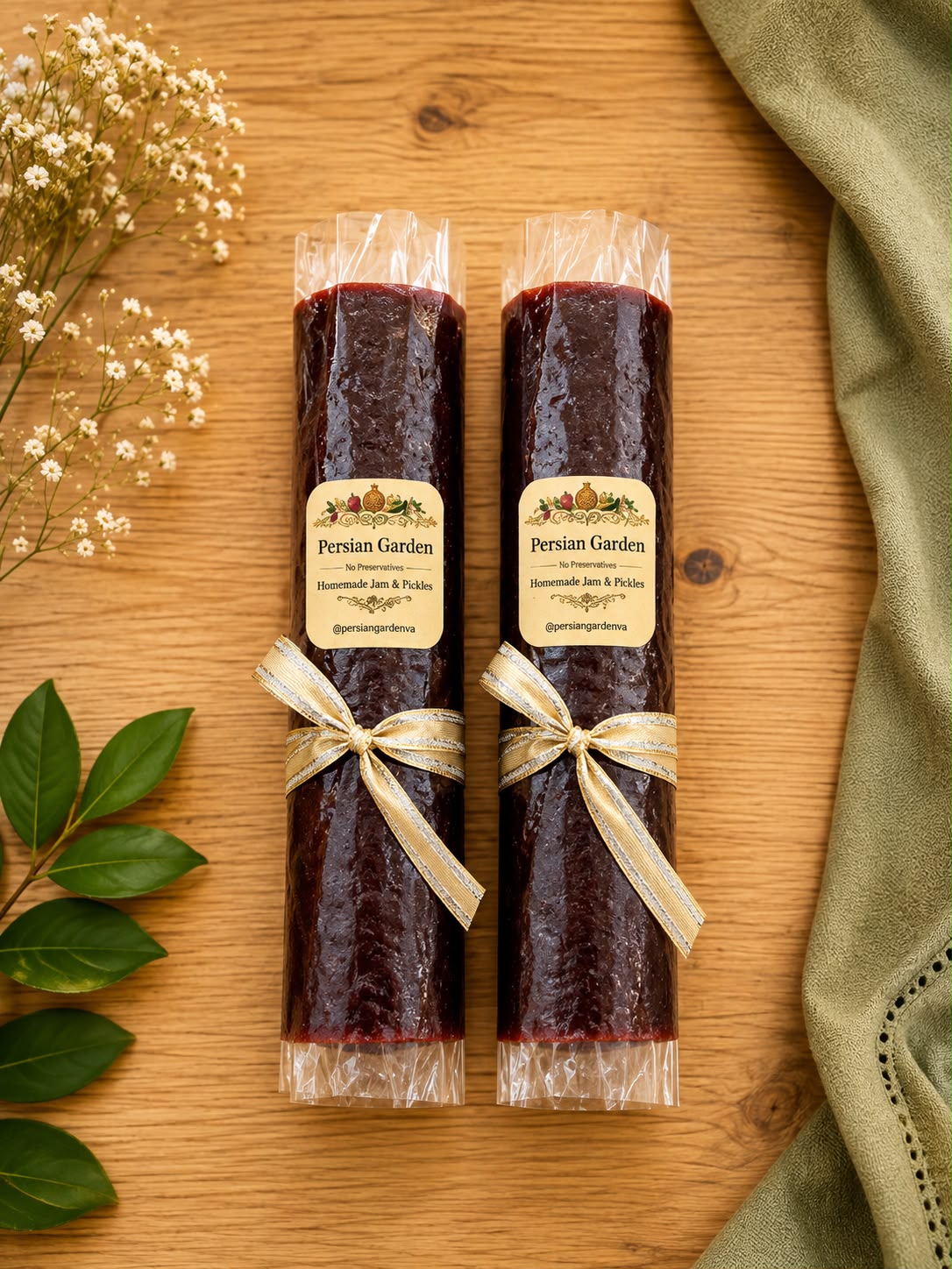 Rolls of homemade lavashak fruit leather